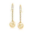 11-12mm Golden South Sea Pearl and .34 ct. t.w. Diamond Drop Earrings in 18kt Yellow Gold