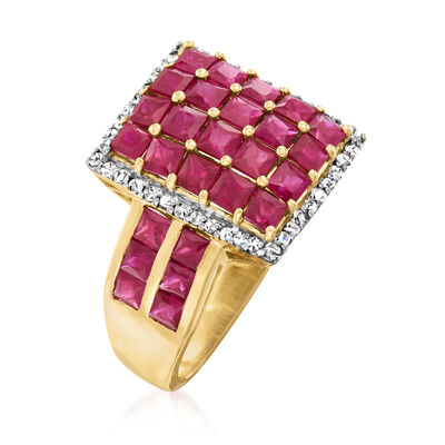 4.10 ct. t.w. Ruby Square-Top Ring with .22 ct. t.w. Diamonds in 14kt Yellow Gold