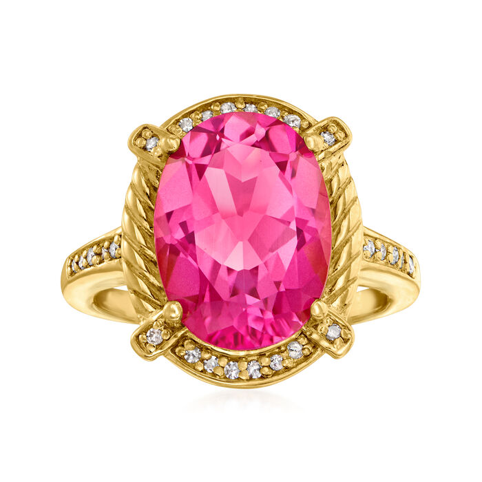 3.10 Carat Pink Topaz and .10 ct. t.w. White Topaz Ring in 18kt Gold Over Sterling