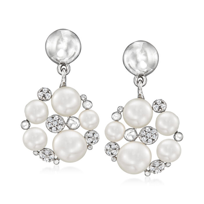 3.5-6.5mm Cultured Pearl and .11 ct. t.w. Diamond Drop Earrings in Sterling Silver