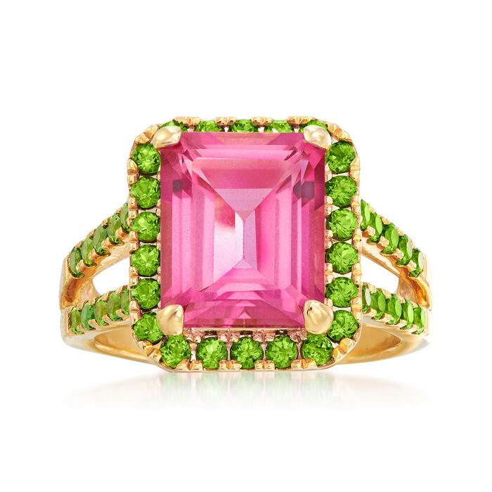 5.00 Carat Pink Topaz and 1.00 ct. t.w. Chrome Diopside Ring in 18kt Gold Over Sterling