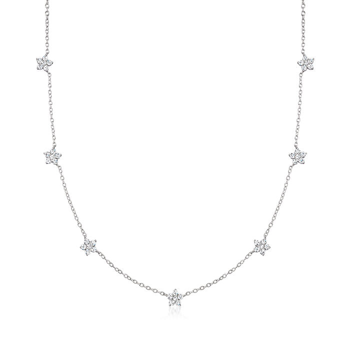 1.00 ct. t.w. Diamond Flower Station Necklace in Sterling Silver