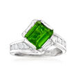C. 1980 Vintage 2.00 Carat Green Tourmaline and 1.75 ct. t.w. Diamond Ring in Platinum
