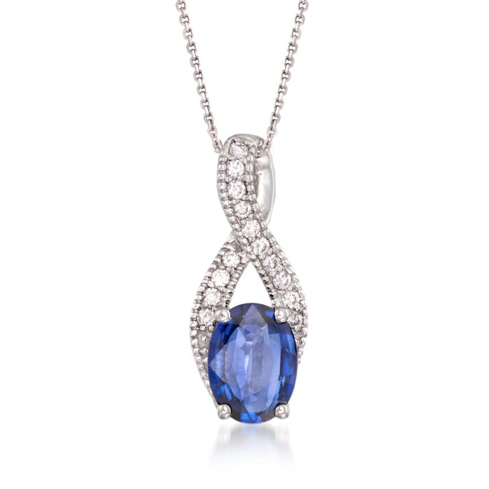 1.60 Carat Sapphire and .15 ct. t.w. Diamond Pendant Necklace in 14kt White Gold