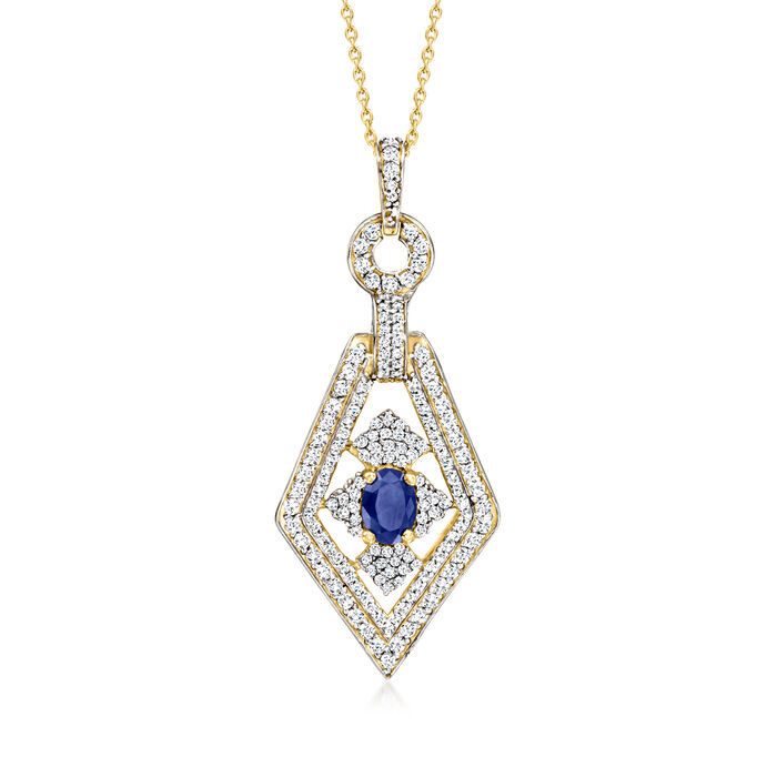 1.00 Carat Sapphire Pendant Necklace with 1.70 ct. t.w. White Zircon in 18kt Gold Over Sterling