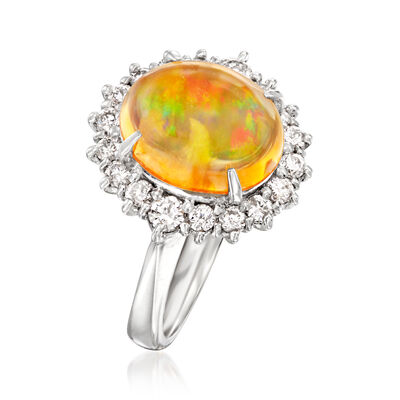 C. 1990 Vintage Fire Opal Ring with .56 ct. t.w. Diamonds in Platinum