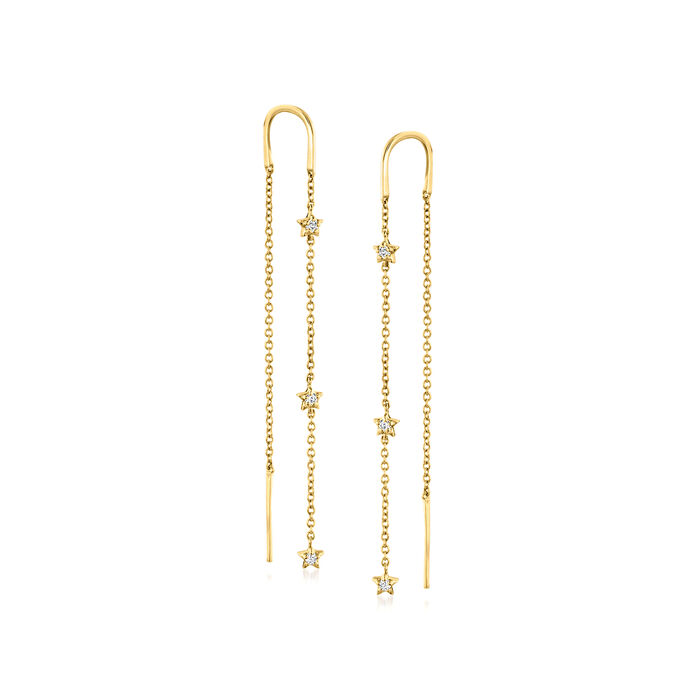 Diamond-Accented Star Station Threader Earrings in 14kt Yellow Gold