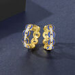 .25 ct. t.w. Diamond and Blue Enamel Link Hoop Earrings in 18kt Gold Over Sterling