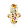 1.20 ct. t.w. Multicolored Tourmaline Ring with .20 ct. t.w. White Topaz in 18kt Gold Over Sterling