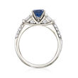 C. 1990 Vintage 1.65 Carat Sapphire and .80 ct. t.w. Diamond Dinner Ring in 14kt White Gold