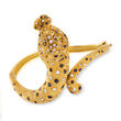 C. 1970 Vintage 4.50 ct. t.w. Sapphire and 4.00 ct. t.w. Diamond Panther Bangle Bracelet in 18kt Yellow Gold