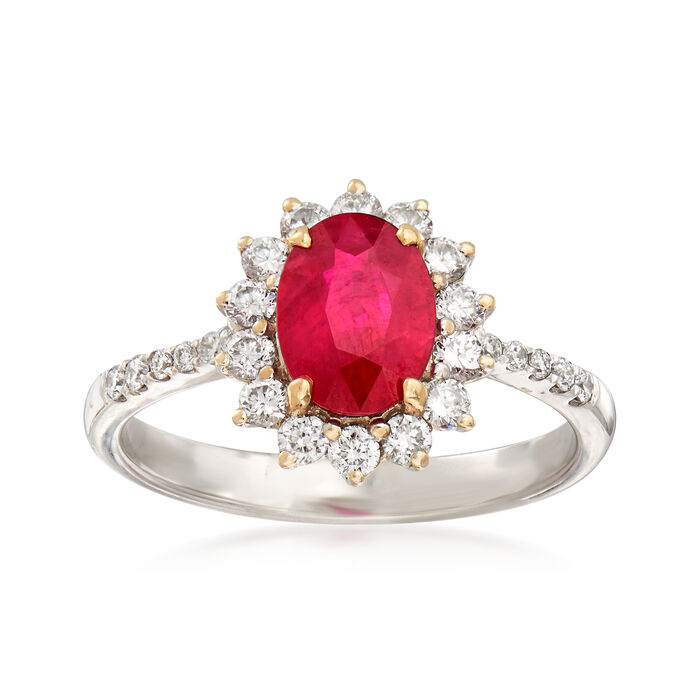 1.33 Carat Ruby and .45 ct. t.w. Diamond Ring in 18kt White Gold
