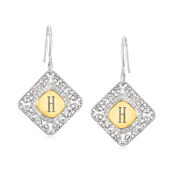 14kt Yellow Gold and Sterling Silver Personalized Floral Drop Earrings