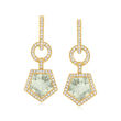 4.00 ct. t.w. Prasiolite Geometric Removable Hoop Drop Earrings with .65 ct. t.w. Diamonds in 14kt Yellow Gold