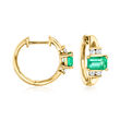 .90 ct. t.w. Emerald and .21 ct. t.w. Diamond Hoop Earrings in 18kt Yellow Gold