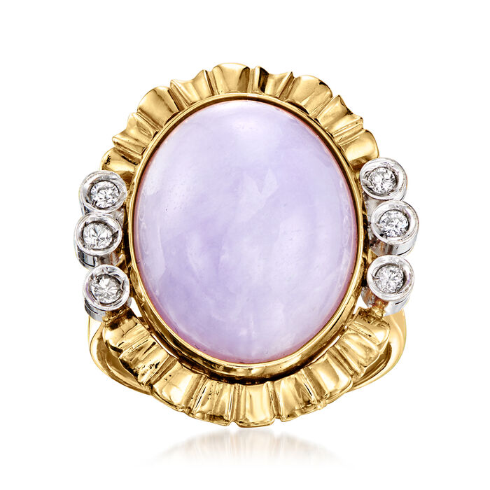 C. 1985 Vintage Lavender Jade and .15 ct. t.w. Diamond Ring in 14kt Yellow Gold