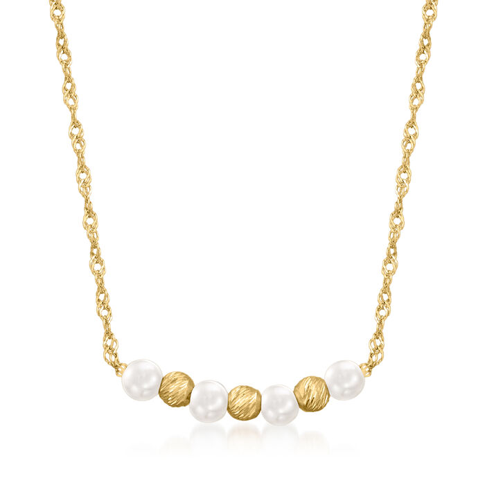 2.5-3mm Cultured Pearl and 14kt Yellow Gold Bead Necklace