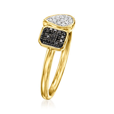 .10 ct. t.w. Black and White Diamond Toi et Moi Ring in 18kt Gold Over Sterling