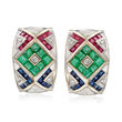 C. 1990 Vintage 3.00 ct. t.w. Multi-Gemstone and .14 ct. t.w. Diamond Earrings in 14kt White Gold