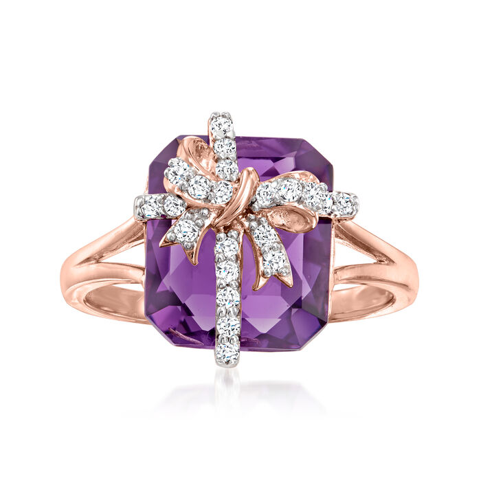 6.50 Carat Amethyst Bow Ring with .21 ct. t.w. White Topaz in 18kt Rose Gold Over Sterling
