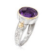 5.75 Carat Amethyst Ring in Sterling Silver and 18kt Gold Over Sterling Silver