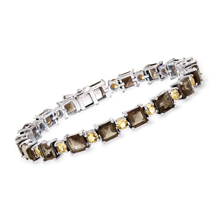 18.00 ct. t.w. Smoky Quartz and 3.70 Citrine Tennis Bracelet in Sterling Silver