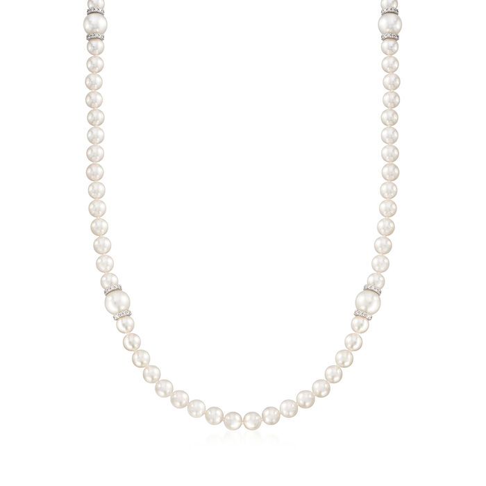 Mikimoto &quot;Everyday Essentials&quot; 7-7.5mm Akoya and 10mm South Sea Pearl Necklace with Diamonds and 18kt White Gold