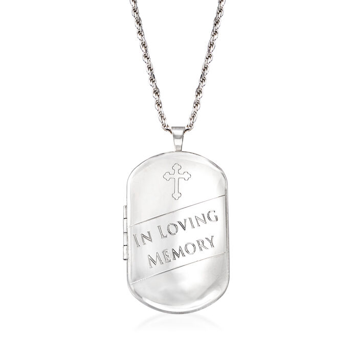 &quot;In Loving Memory&quot; Cross Memorial and Photo Locket Necklace in Sterling Silver