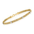 14kt Yellow Gold Wheat-Link Bracelet with Diamond-Accented Stations