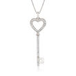 C. 1990 Vintage .40 ct. t.w. Diamond Heart Key Pendant Necklace in 14kt White Gold