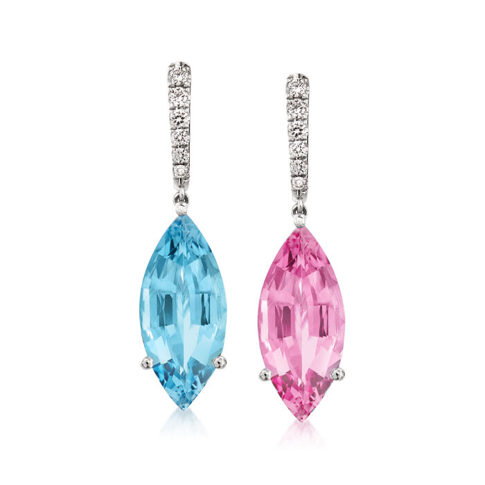 7.00 Carat Aquamarine and 6.50 Carat Morganite Drop Earrings with .40 ct. t.w. Diamonds in 18kt White Gold
