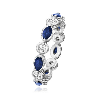 1.00 ct. t.w. Sapphire and .30 ct. t.w. Diamond Eternity Band in 14kt White Gold