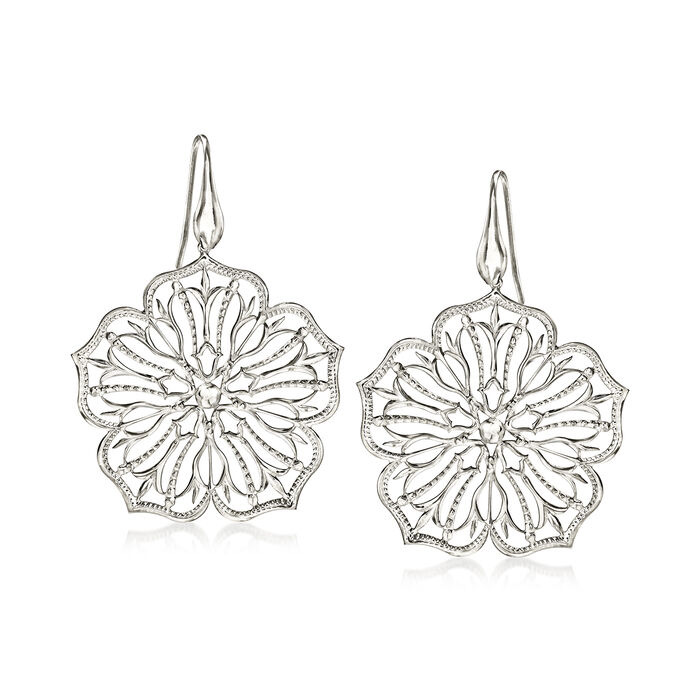 Italian Sterling Silver Openwork Flower Drop Earrings
