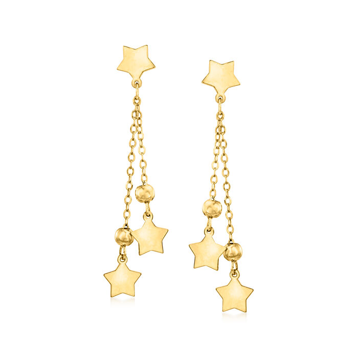 Italian 14kt Yellow Gold Star and Bead Drop Earrings