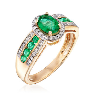 1.20 ct. t.w. Emerald and .22 ct. t.w. Diamond Ring in 14kt Yellow Gold