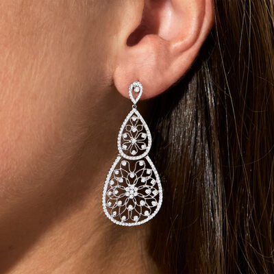 1.25 ct. t.w. Diamond Filigree Double-Teardrop Earrings in 14kt White Gold