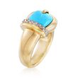 Sleeping Beauty Turquoise Buckle Ring with Diamond Accents in 14kt Yellow Gold