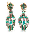 C. 1980 Vintage 13.50 ct. t.w. Emerald and 2.60 ct. t.w. Diamond Clip-On Chandelier Earrings in 14kt and 18kt Yellow Gold