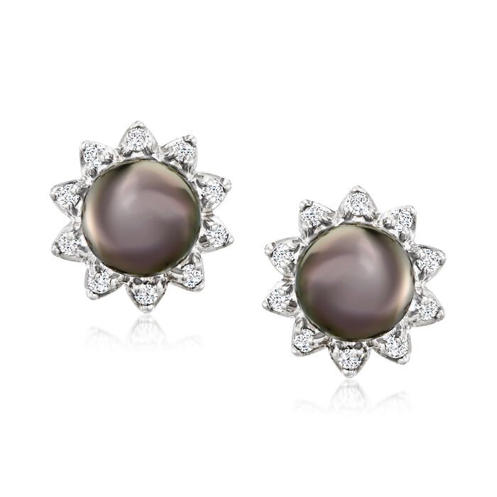 C. 1990 Vintage 9mm Black Cultured Pearl Earrings with .50 ct. t.w. Diamonds in 14kt White Gold