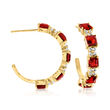 5.25 ct. t.w. Garnet and .50 ct. t.w. White Topaz C-Hoop Earrings in 18kt Gold Over Sterling