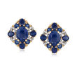 6.90 ct. t.w. Sapphire and .15 ct. t.w. Diamond Earrings in 14kt Yellow Gold