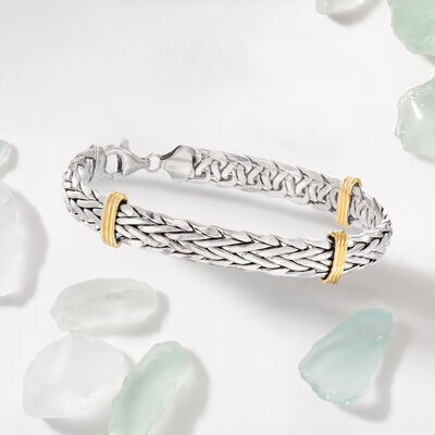 Sterling Silver and 14kt Yellow Gold Wheat-Link Bracelet