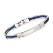 ALOR Men's Blue Leather and Stainless Steel Cable Bracelet With 18kt Yellow Gold
