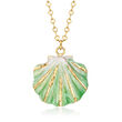 Italian Green and White Enamel Seashell Necklace in 14kt Yellow Gold