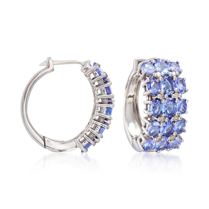 6.50 ct. t.w. Tanzanite and .24 ct. t.w. Diamond Hoop Earrings in Sterling Silver