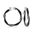 ALOR Black and Gray Stainless Steel Twisted Cable Hoop Earrings with 18kt White Gold