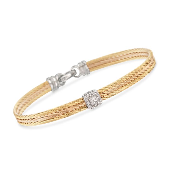 ALOR &quot;Classique&quot; Two-Tone Stainless Steel Cable Bracelet With Diamonds and 18kt White Gold