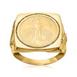 Men's 22kt Yellow Gold American Eagle Coin Square-Top Ring in 14kt Yellow Gold