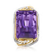 C. 1970 Vintage 63.41 Carat Amethyst and .13 ct. t.w. Diamond Cocktail Ring in Platinum and 18kt Yellow Gold