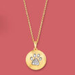 Diamond-Accented Paw Print Circle Pendant Necklace in 18kt Gold Over Sterling